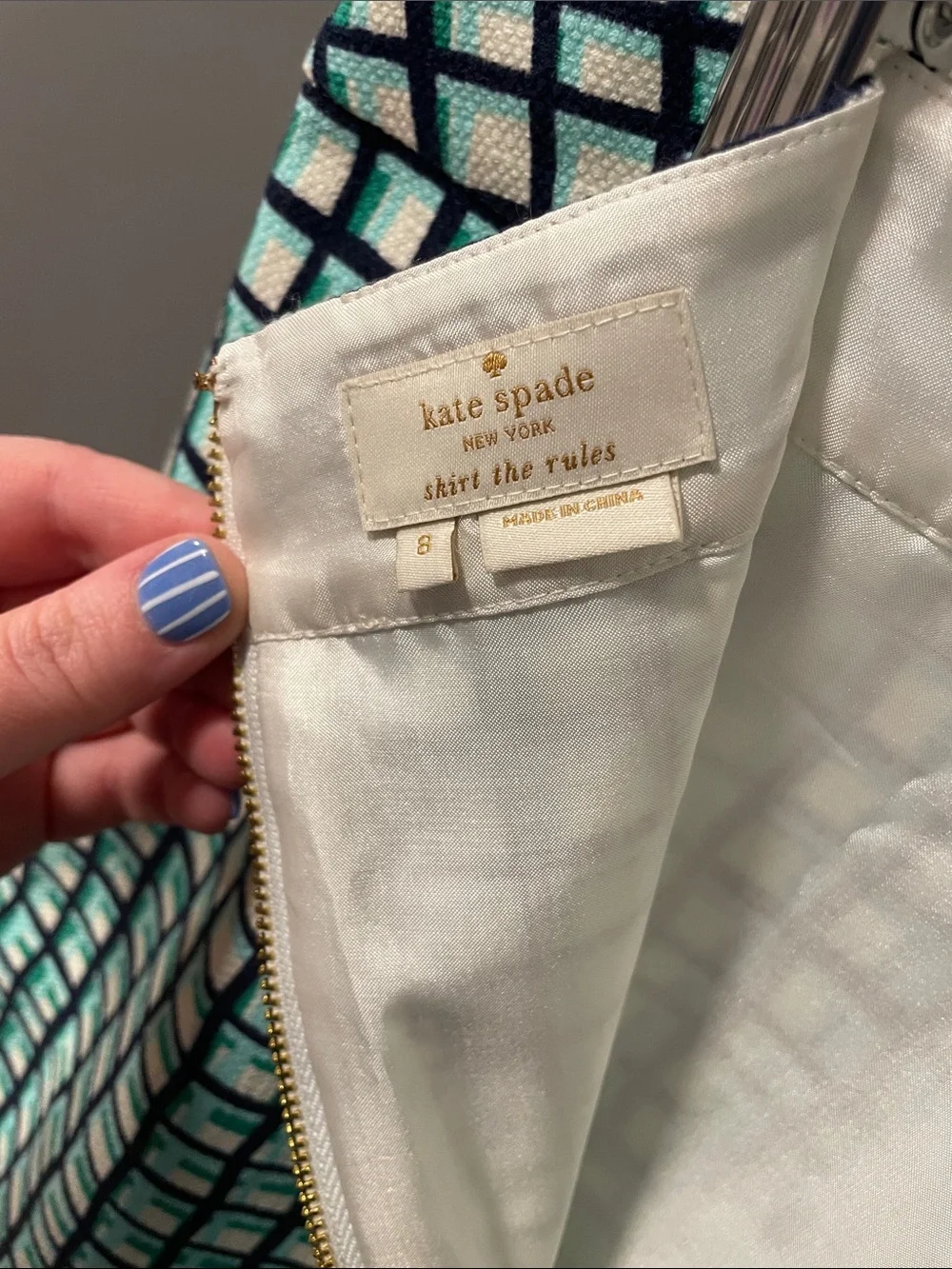 kate spade Green and Navy Grid Pencil Skirt